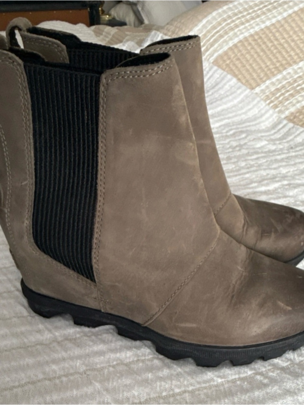 Sorel Taupe Chelsea Ankle Boots with Black Elastic Panels